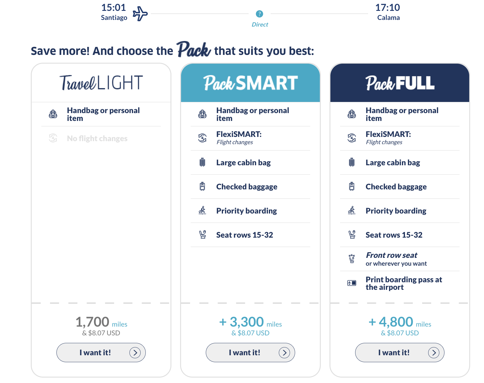 JetSMART fare types
