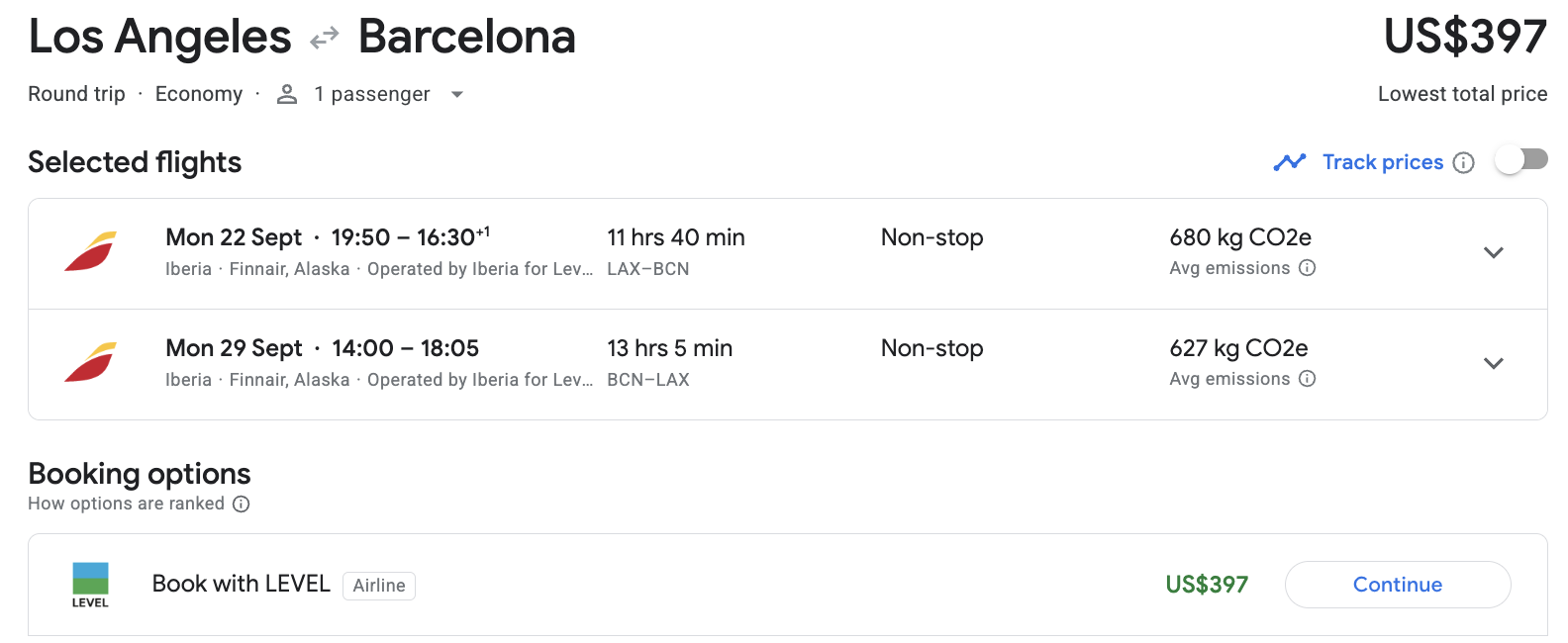 Los Angeles to Barcelona with LEVEL from 397 USD