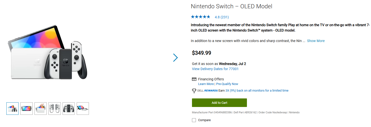 Nintendo Switch Dell Nintendo Switch OLED model