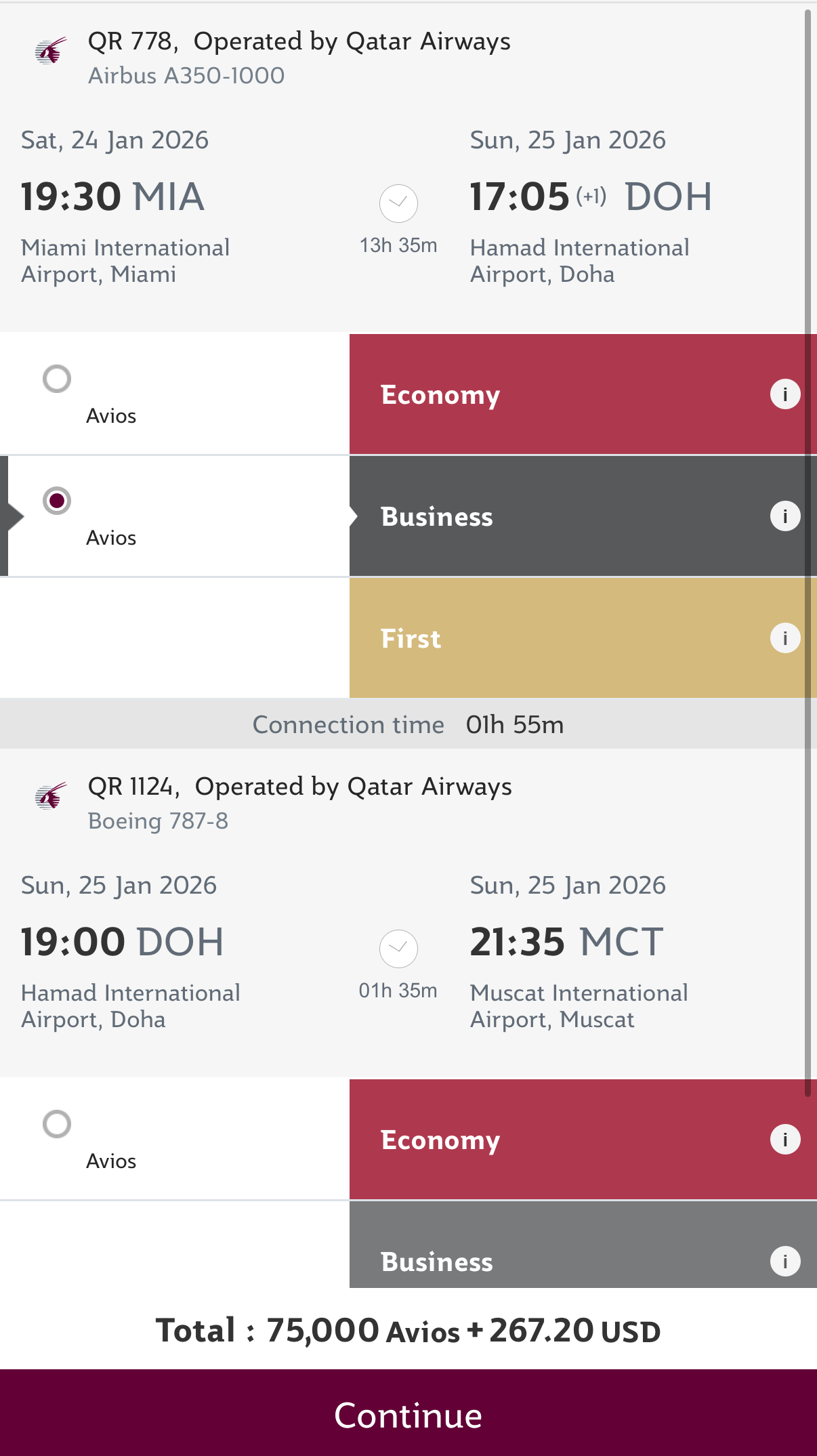Qatar Airways Award Flight From Miami to Muscat Qatar Airways Award Flight From Miami to Muscat