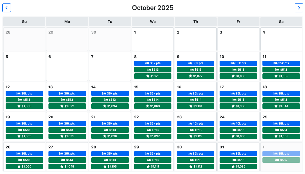 Rooms.aero availability October 2025 Andaz Papagayo