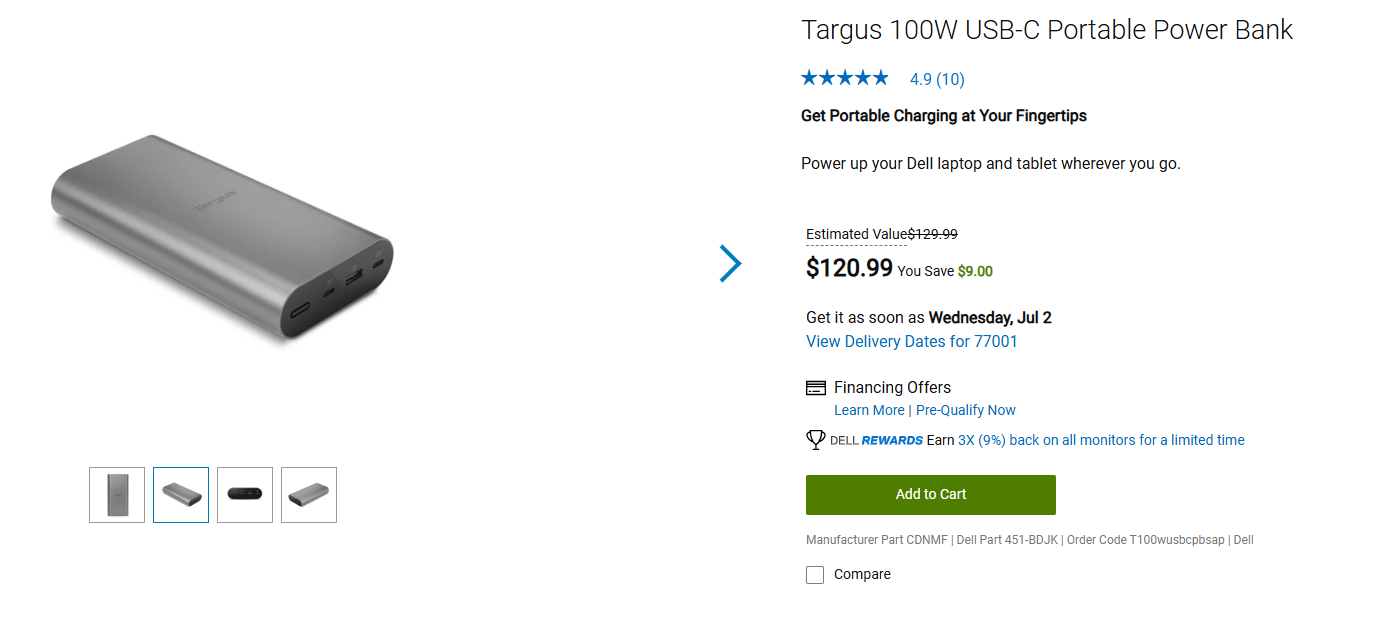 Dell Belkin BoostCharge Magnetic Targus 100W USB C Portable Power Bank