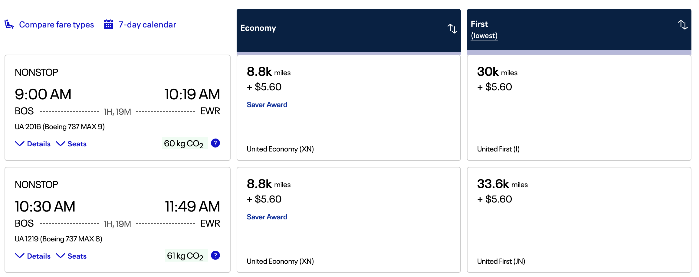 United Award Prices From Boston to Newark United Award Prices From Boston to Newark