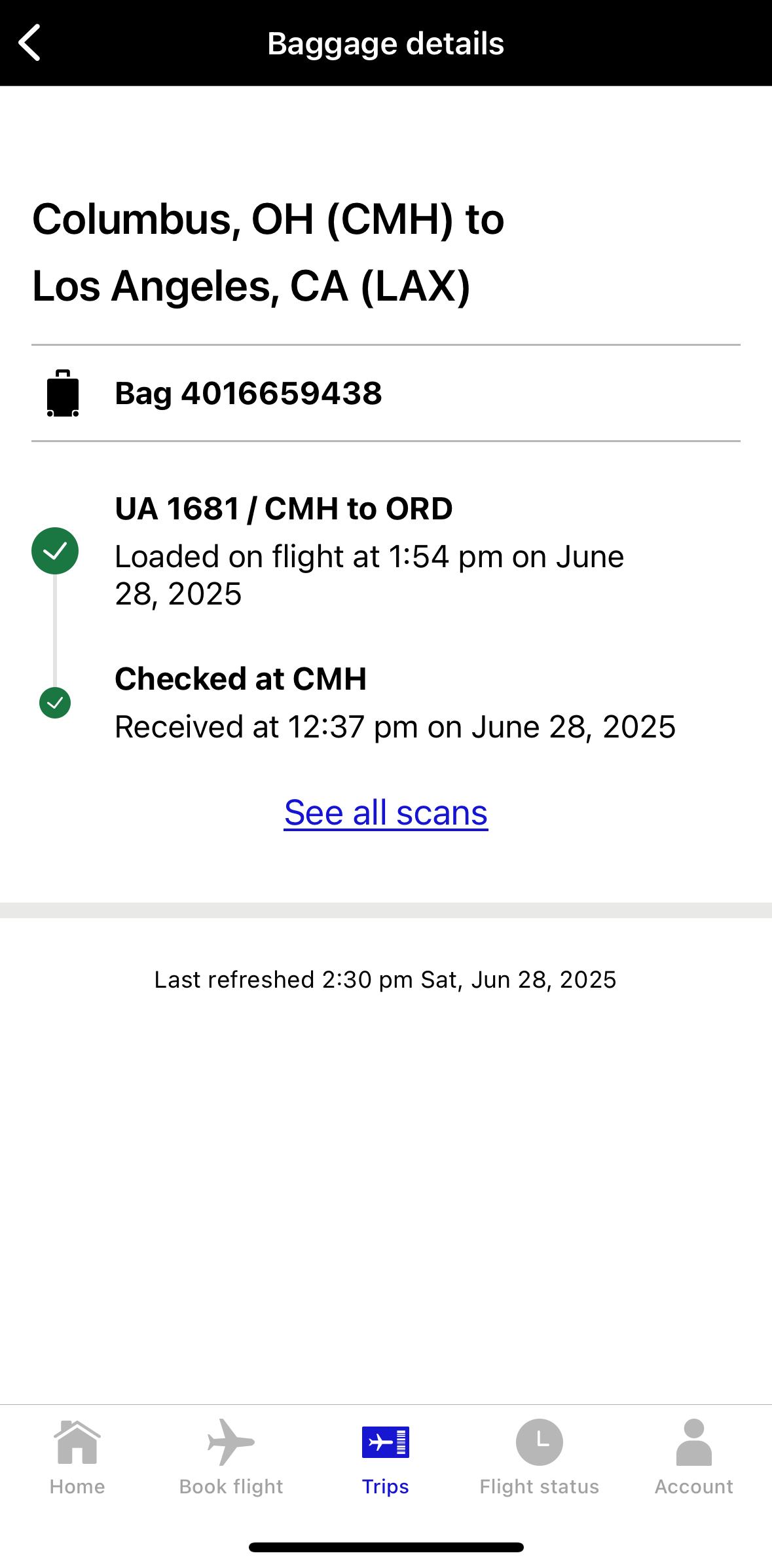 United app baggage tracking scans