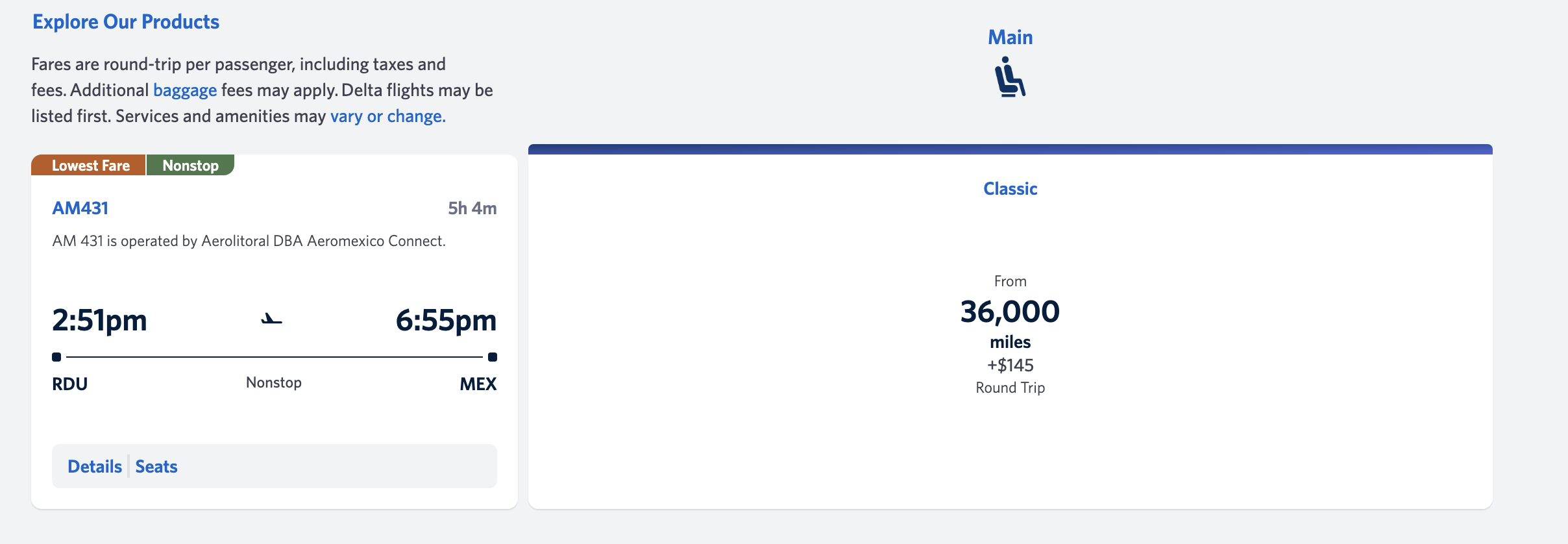 rdu mex RDU-MEX SkyMiles award pricing