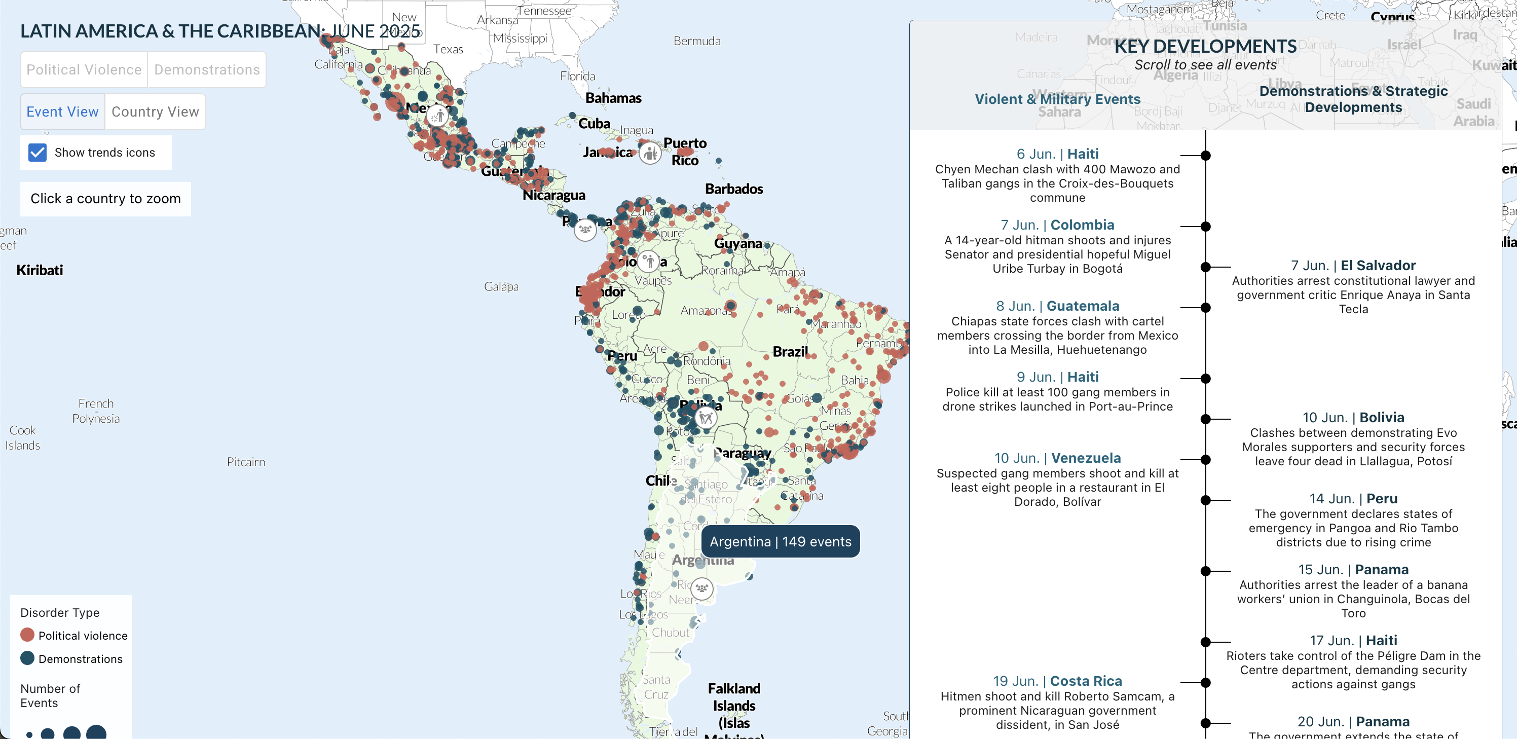 ACLED incident map Latin America Caribbean June 2025 ACLED incident map Latin America Caribbean June 2025