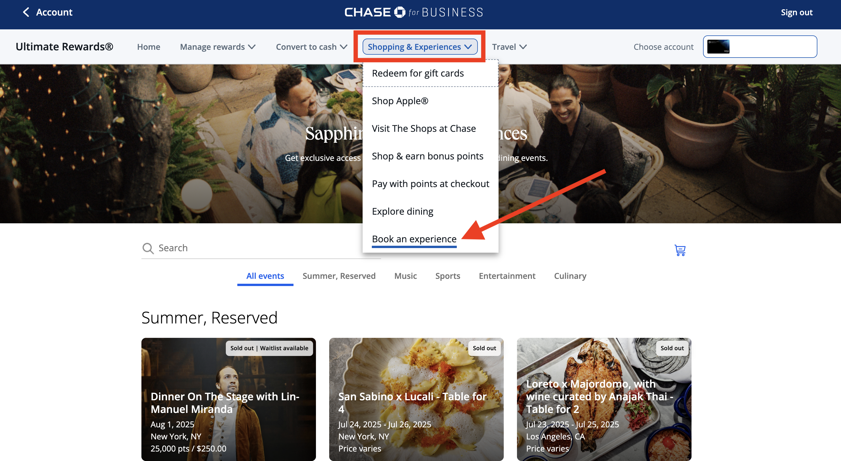 Chase Experiences Book an experience through Chase