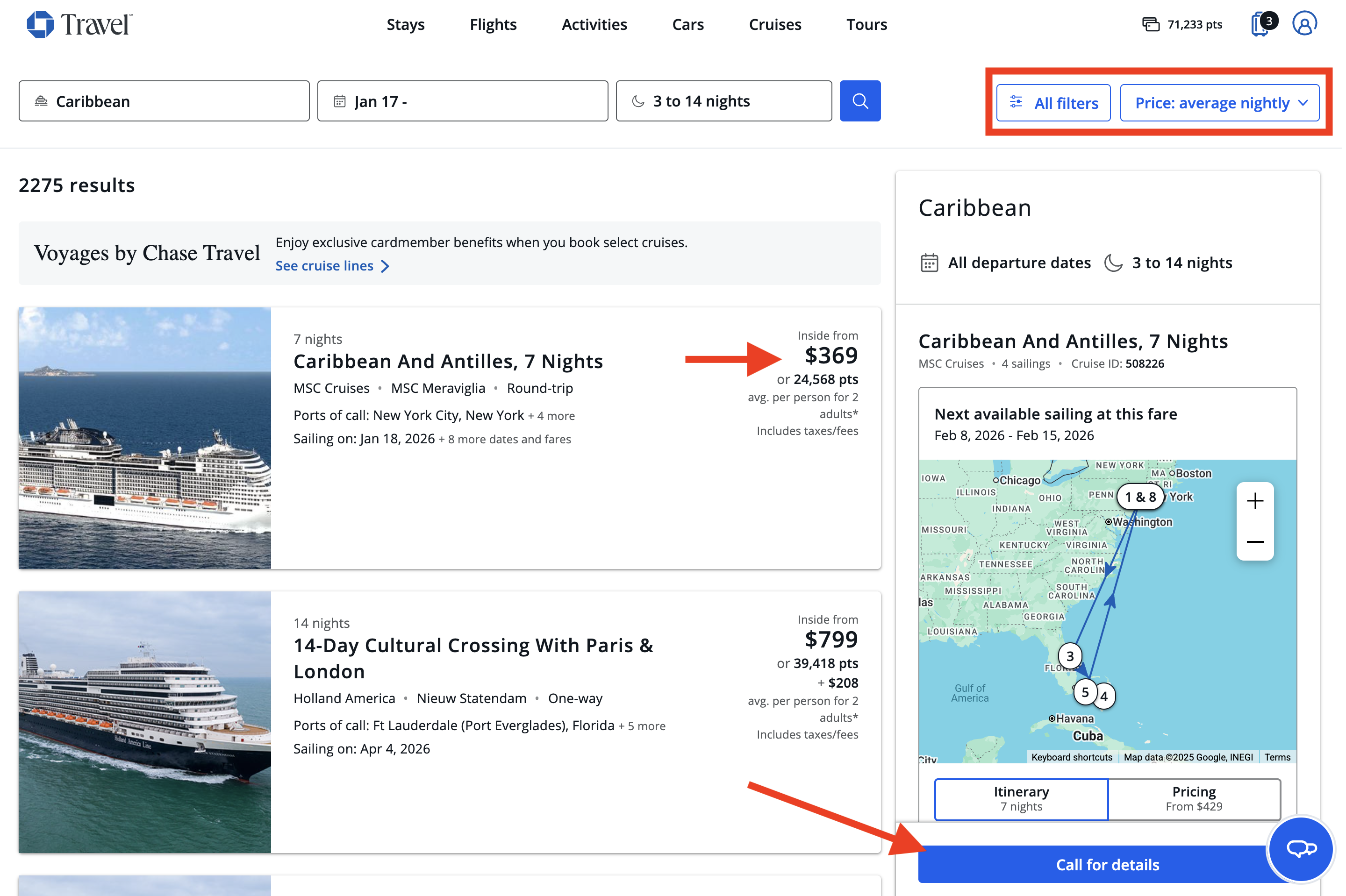 Book cruises through Ultimate Rewards Chase Travel cruises