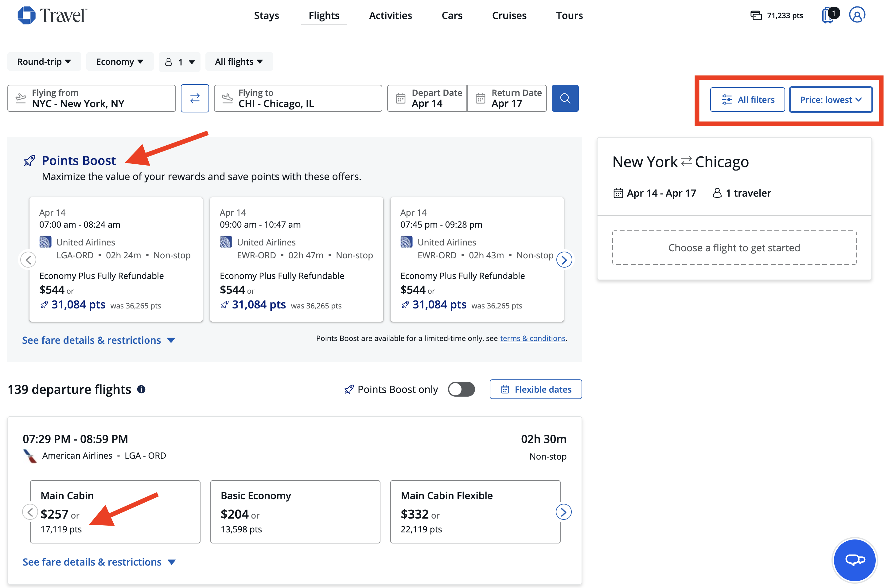 Chase Travel flight search results Chase Travel flight search