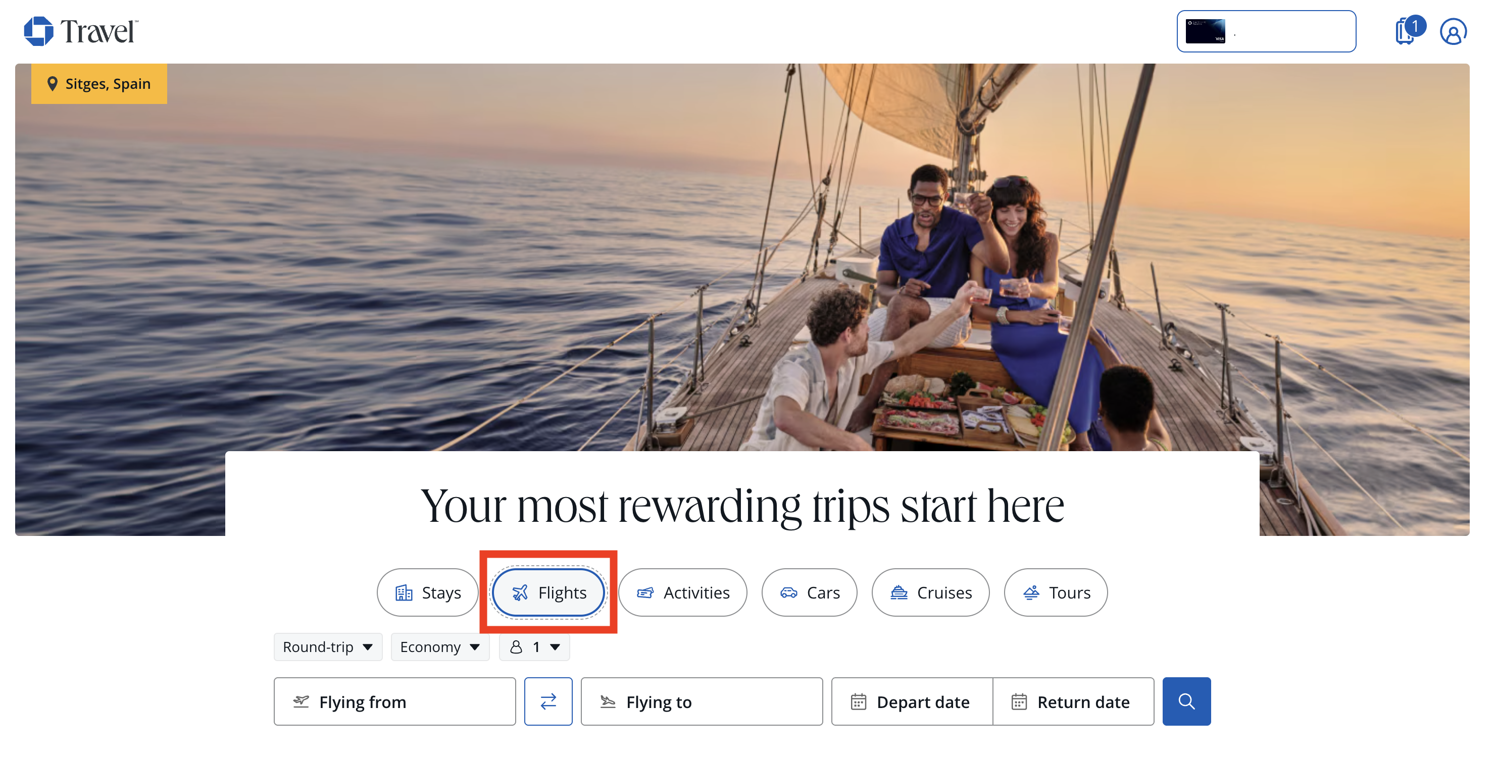 Search for flights through Chase Ultimate Rewards Chase Travel flights