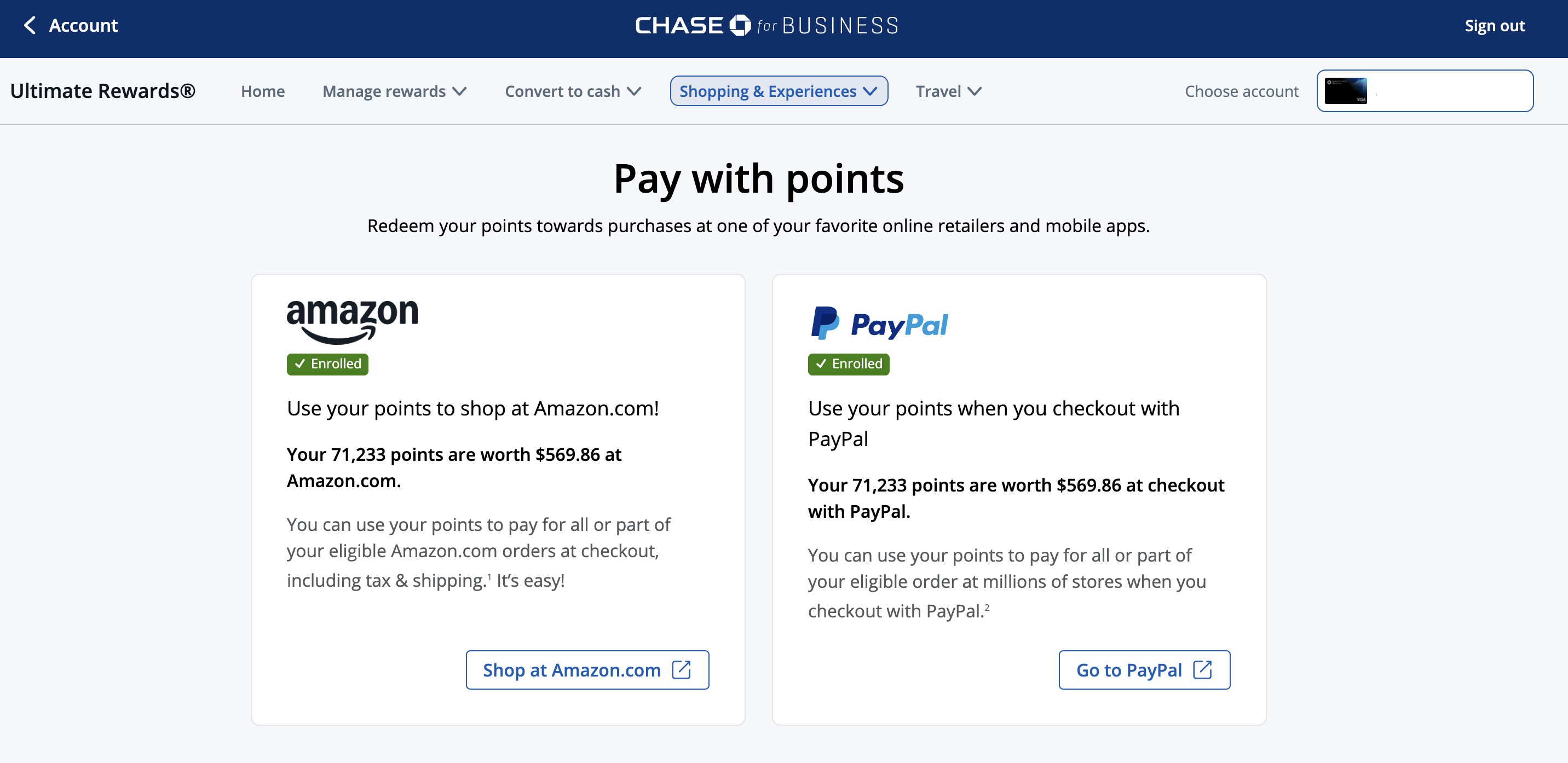 Chase pay with points for Amazon and PayPal Chase pay with points for Amazon and PayPal