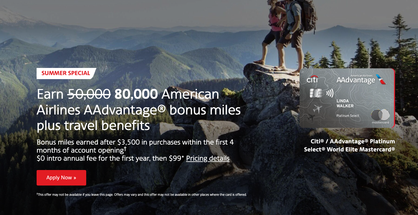 Citi AAdvantage Platinum Select 80k offer July 2025