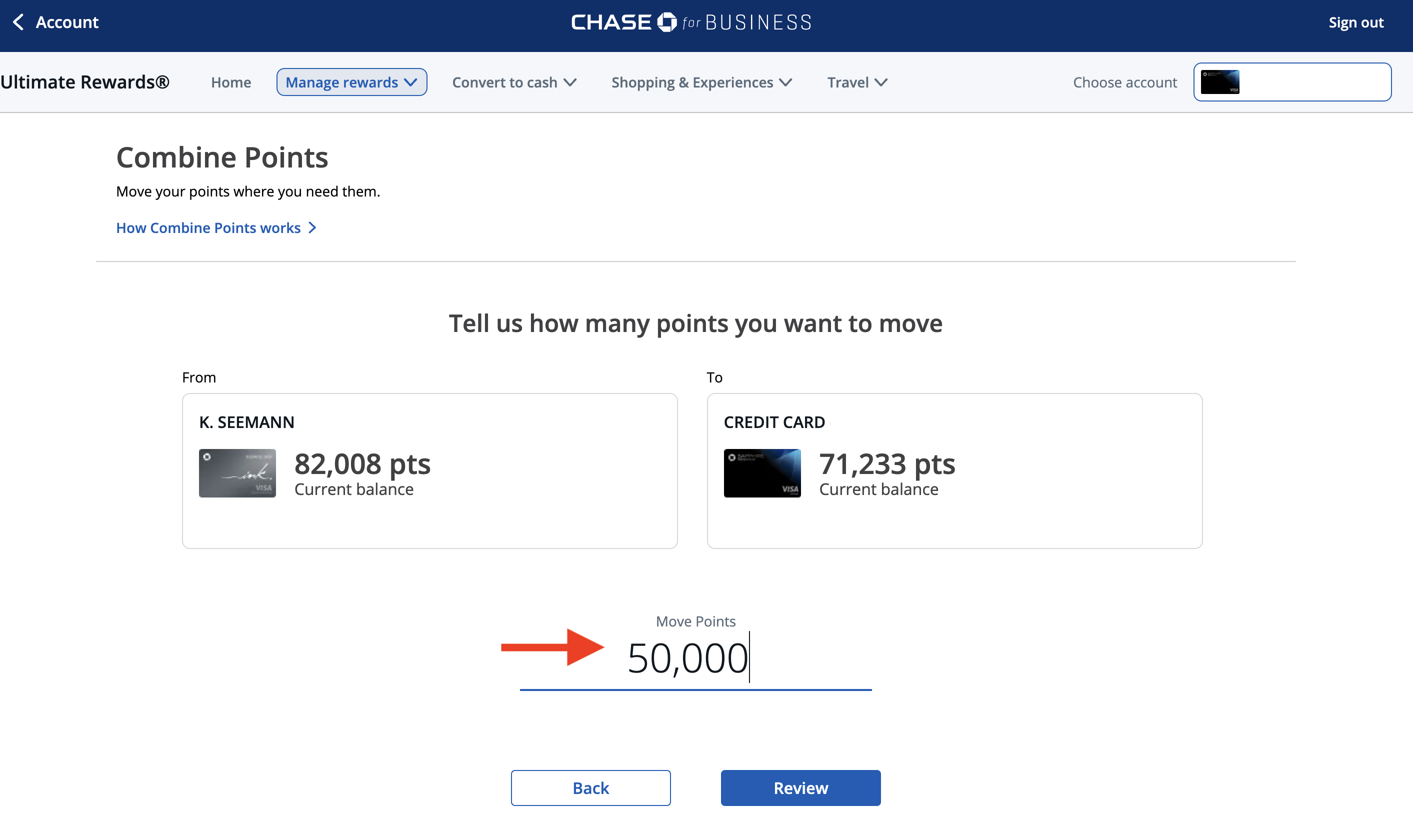 Moving points between Chase cards Combining Chase points from different credit cards 1