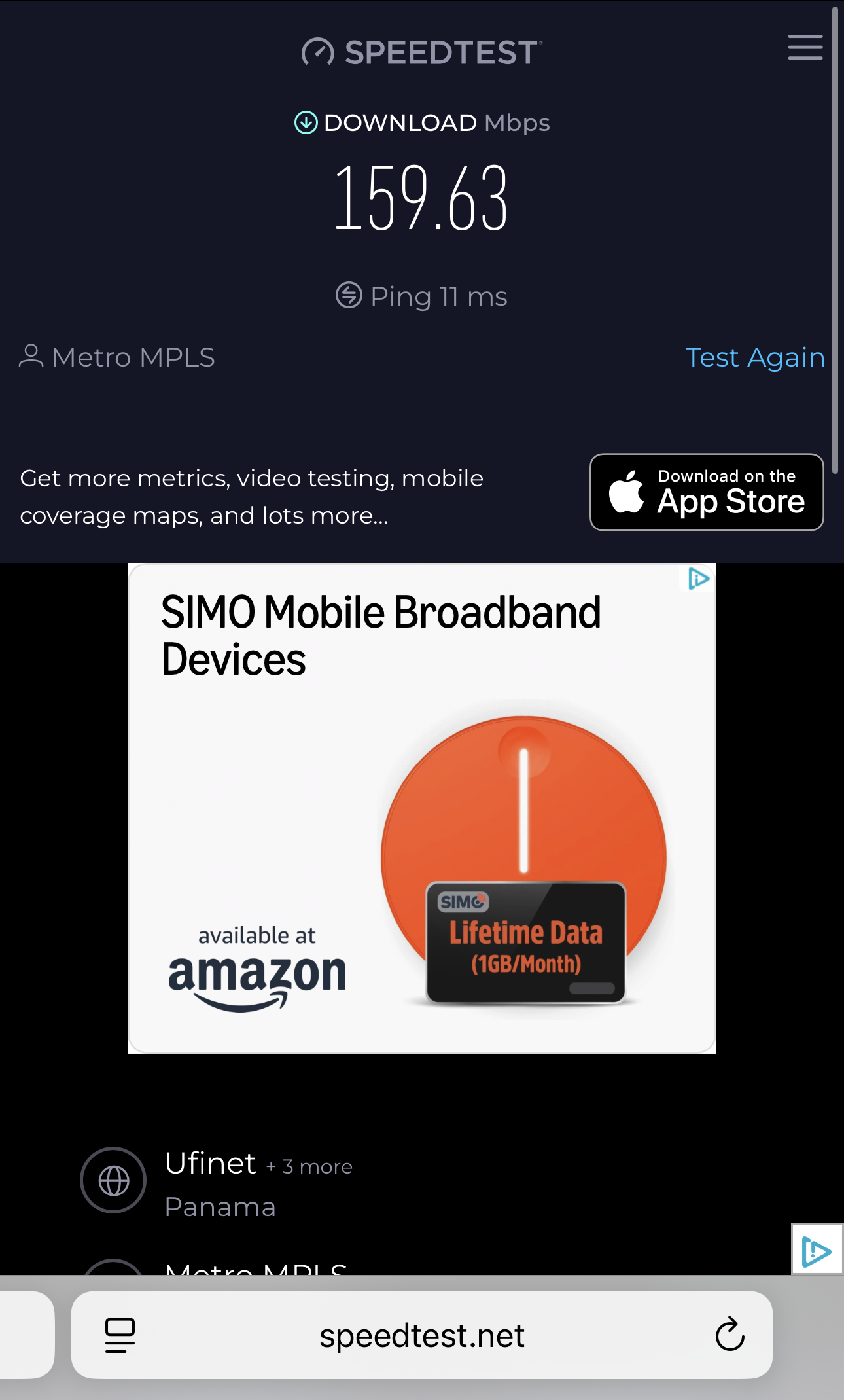 Copa Club PTY Terminal 2 wifi speed test