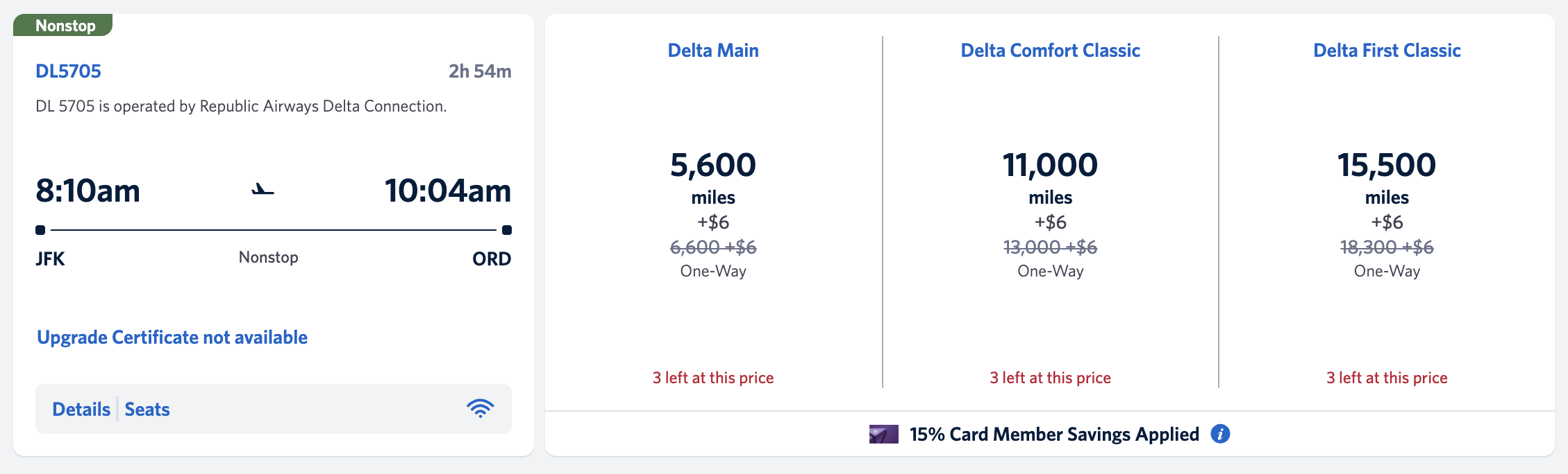 Delta Award Itinerary From JFK to ORD With TakeOff 15 Discount Delta Award Itinerary From JFK to ORD With TakeOff 15 Discount