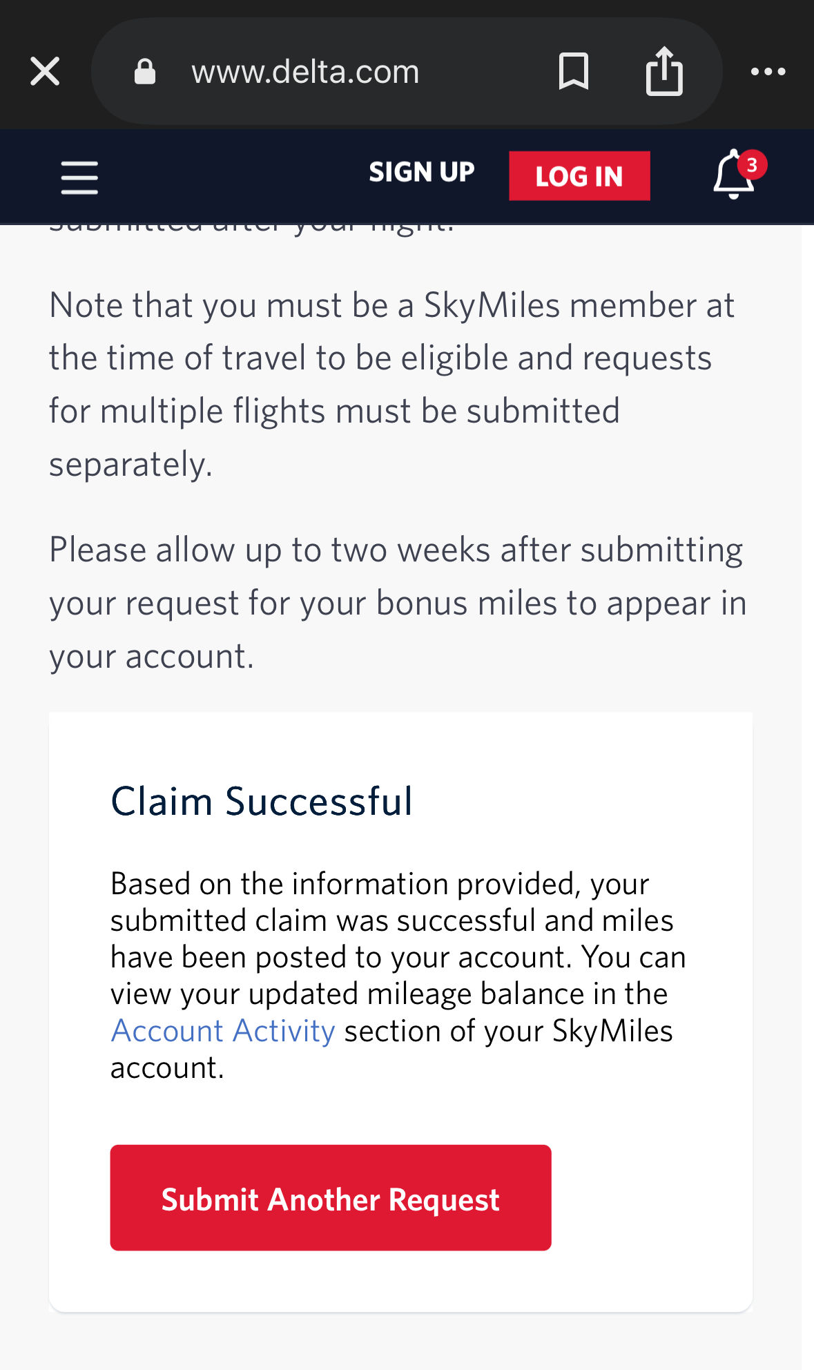 Delta baggage guarantee claim submitted