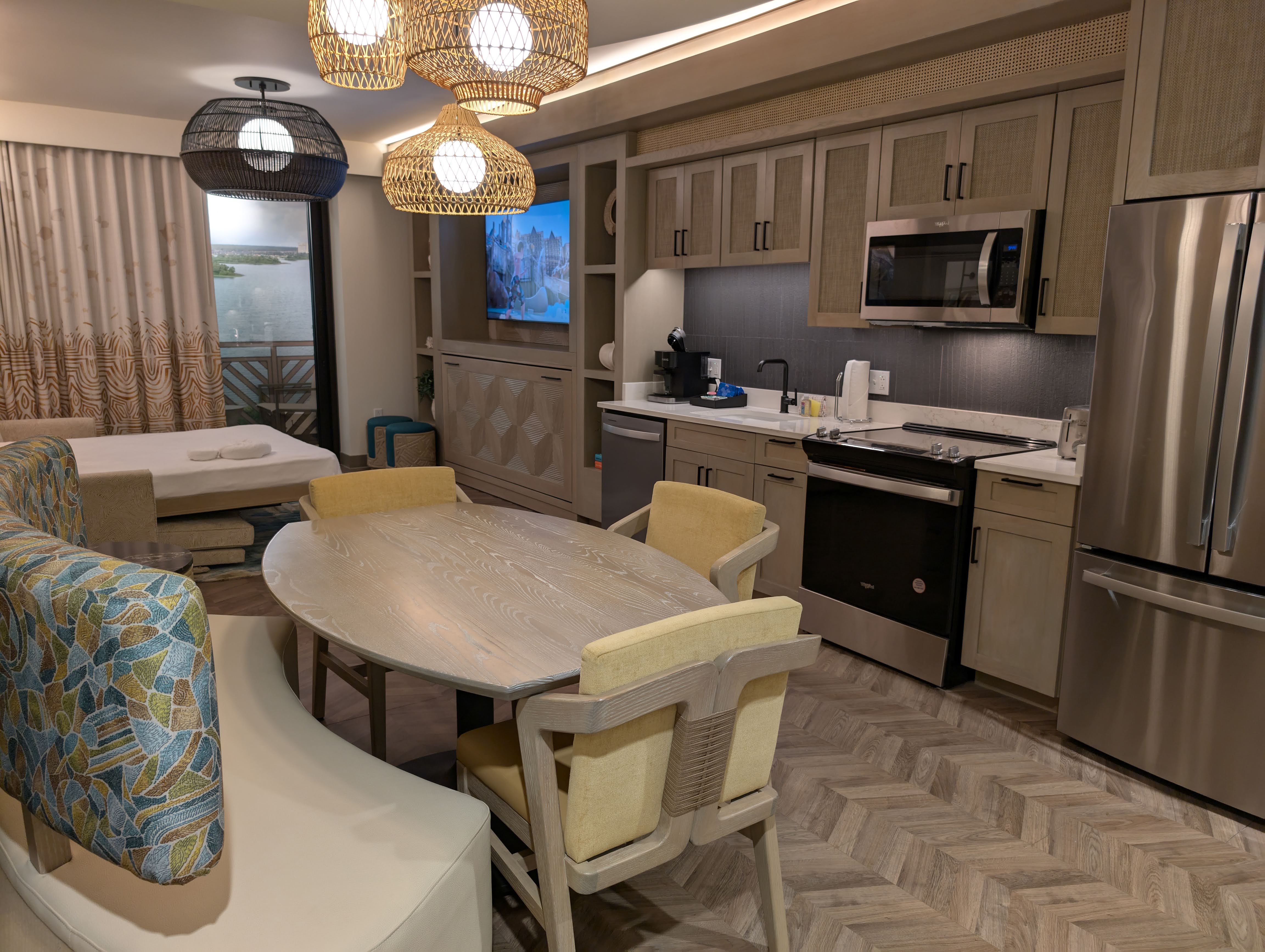 Disney Vacation Club tour Disney’s Polynesian Villas and Bungalows 1 bedroom villa model living room Disney Vacation Club tour Disney's Polynesian Villas and Bungalows 1 bedroom villa model living room