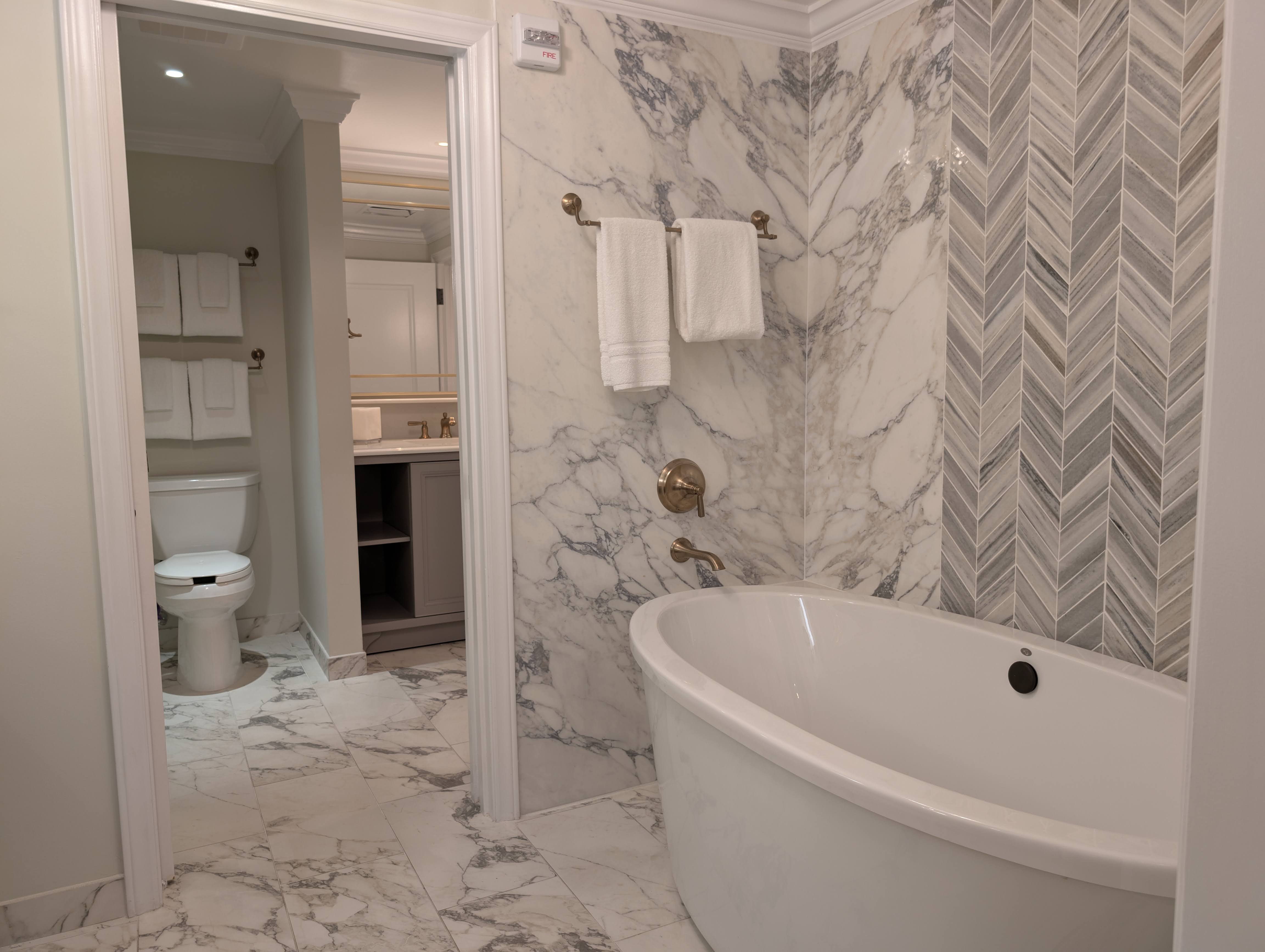 Disney Vacation Club tour Disney’s Riviera Resort 1 bedroom model bathroom Disney Vacation Club tour Disney's Riviera Resort 1 bedroom model bathroom