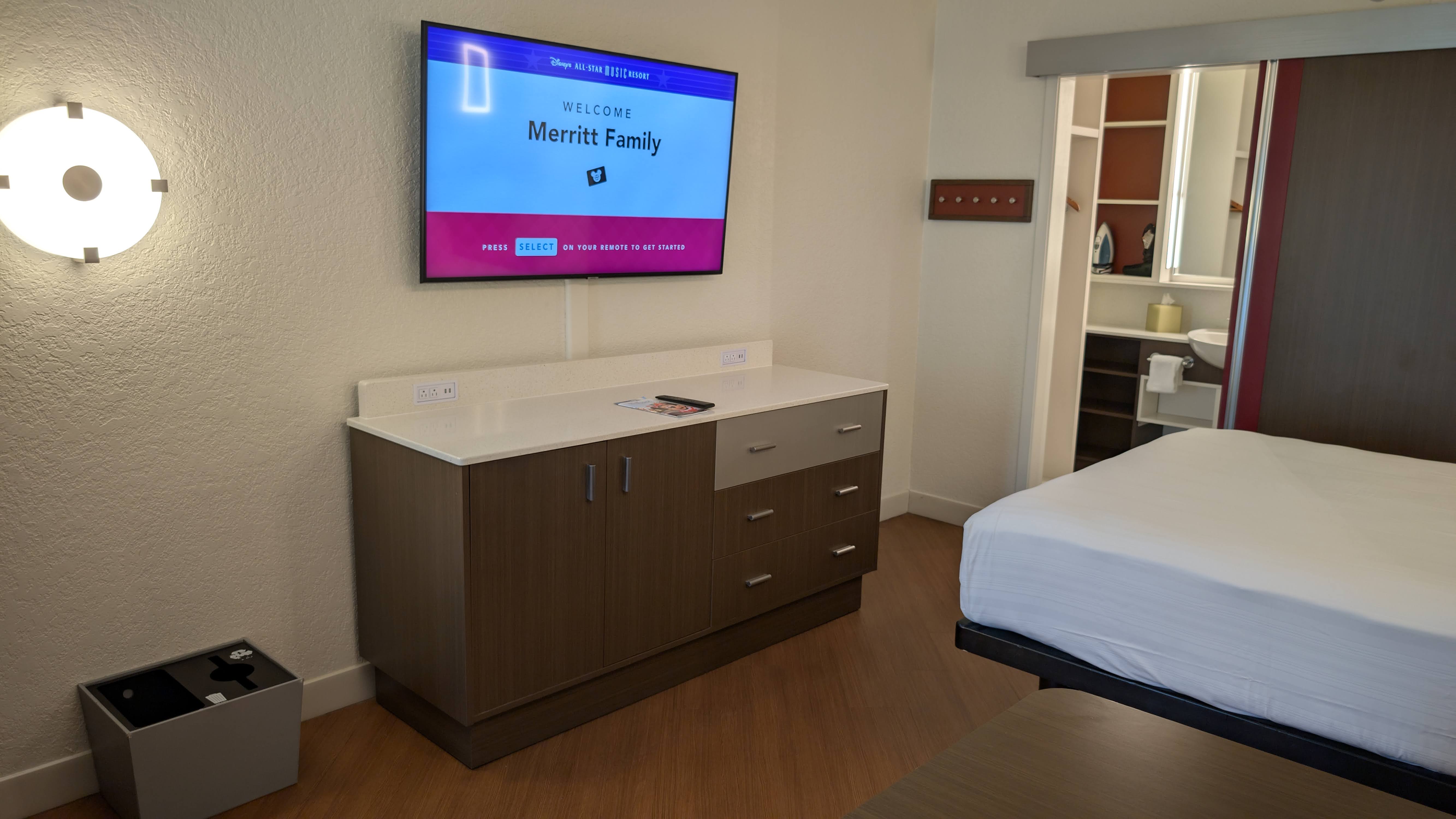 Disney's All Star Music Resort guest room dresser and TV