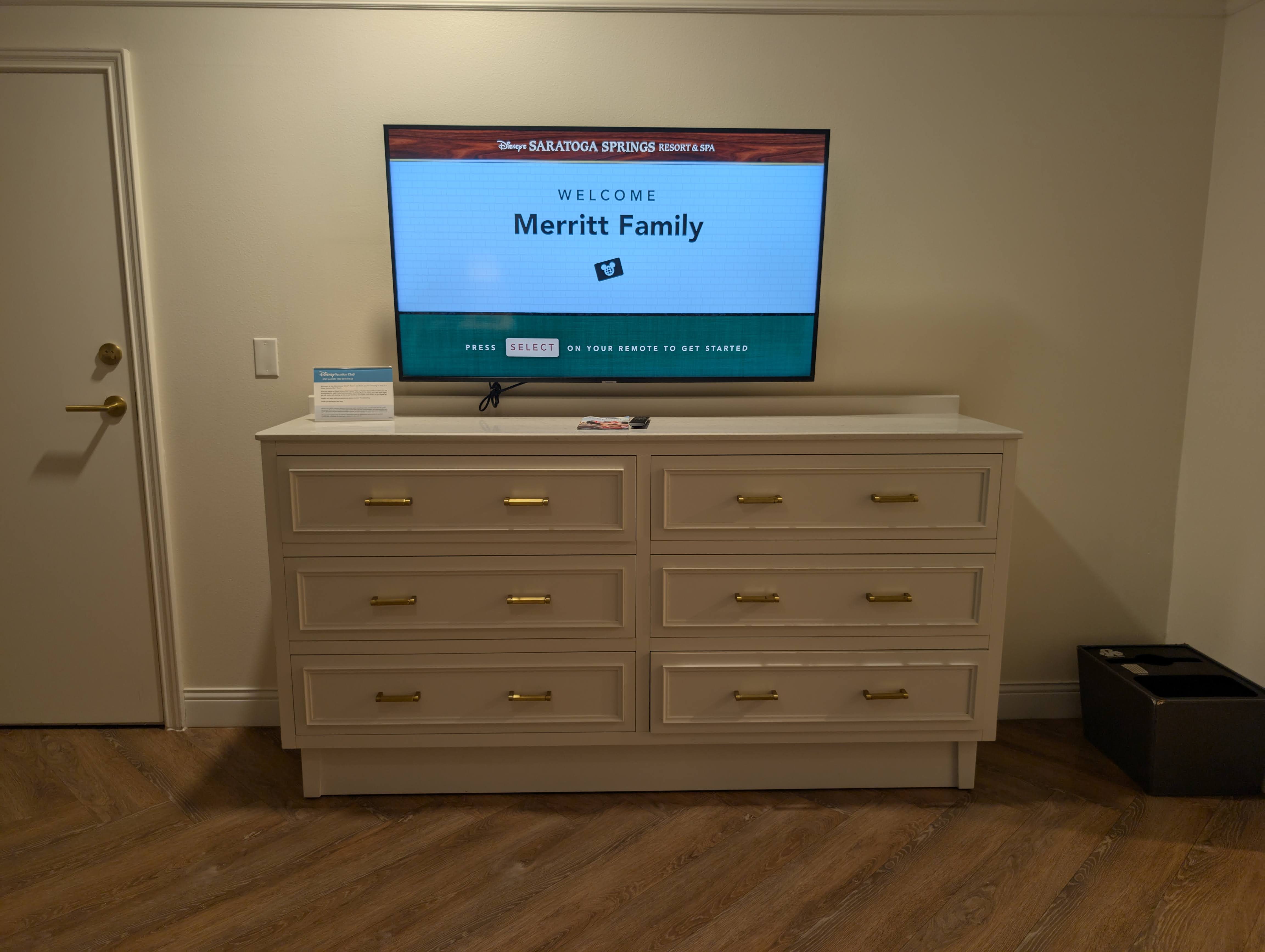 Disney’s Saratoga Springs Resort & Spa room dresser and TV Disney's Saratoga Springs Resort & Spa room dresser and TV