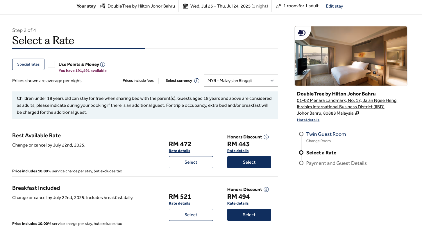 DoubleTree by Hilton Johor Bahru cash rate