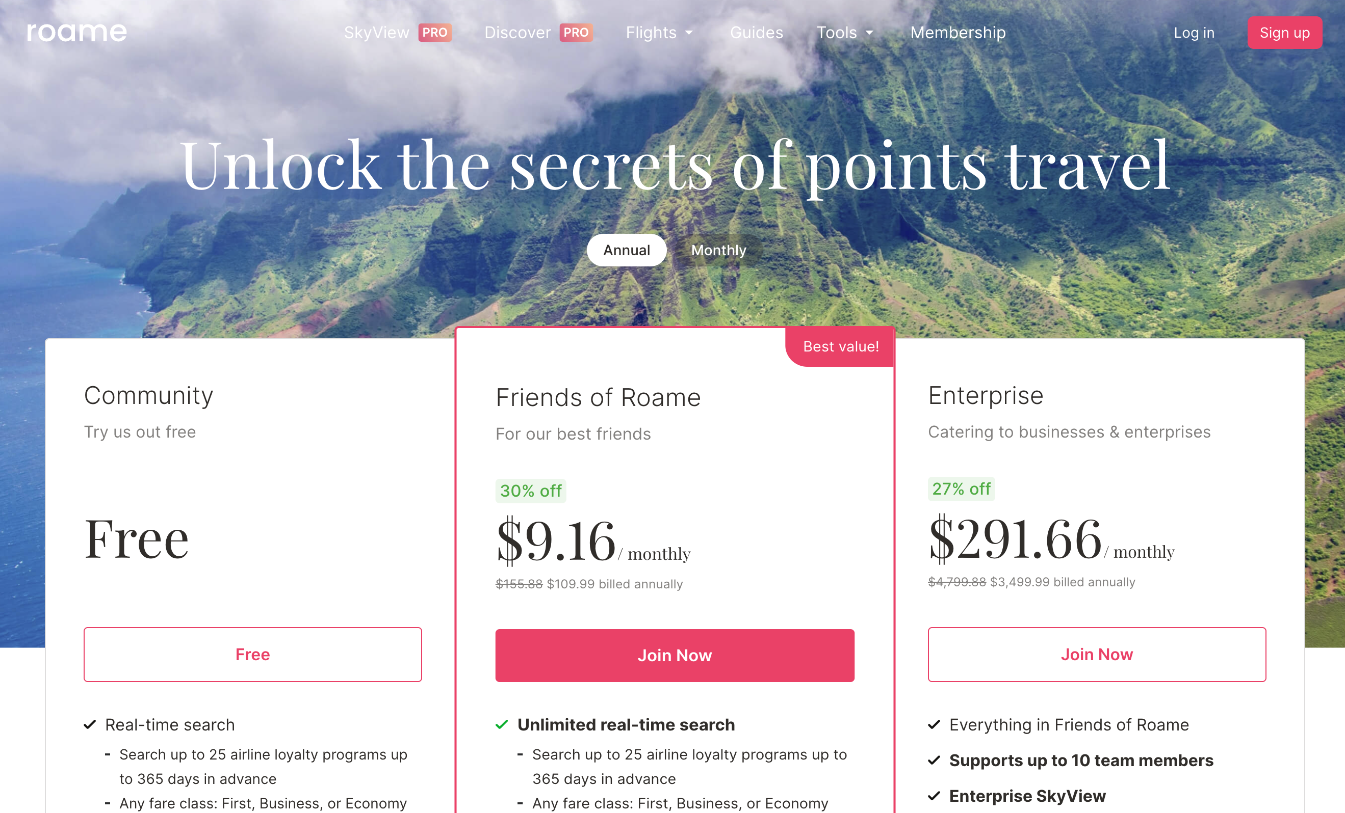 Roame.Travel upgrade button Friends of Roame