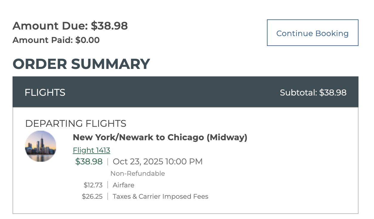 Frontier EWR to MDW Frontier EWR to MDW sale fare