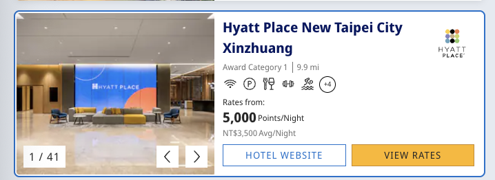 Hyatt Place New Taipei Xinzhuang points price