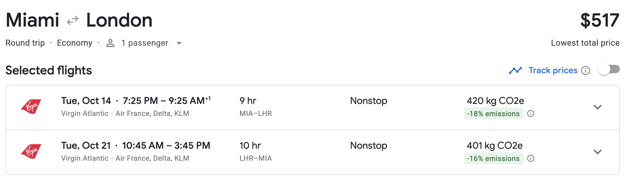 MIA LHR RT Virgin Atlantic price economy MIA LHR RT Virgin Atlantic price economy