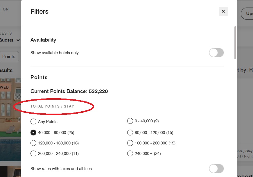Marriott Bonvoy Filter by Points