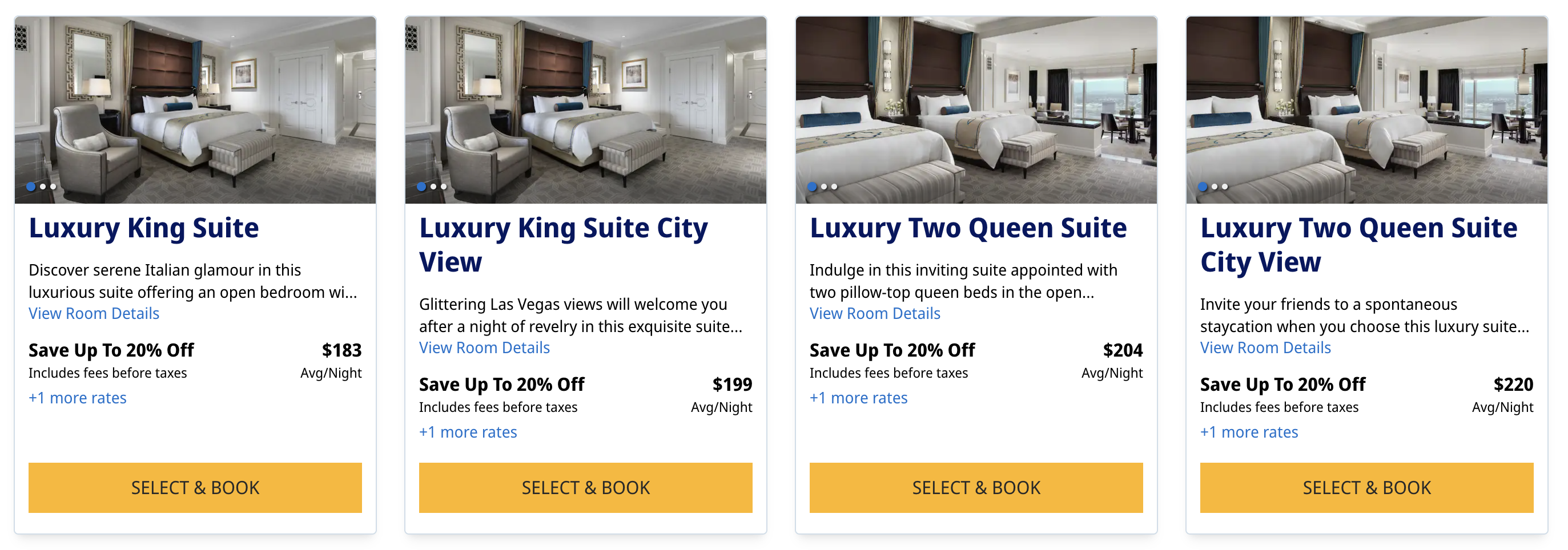 Palazzo room type costs