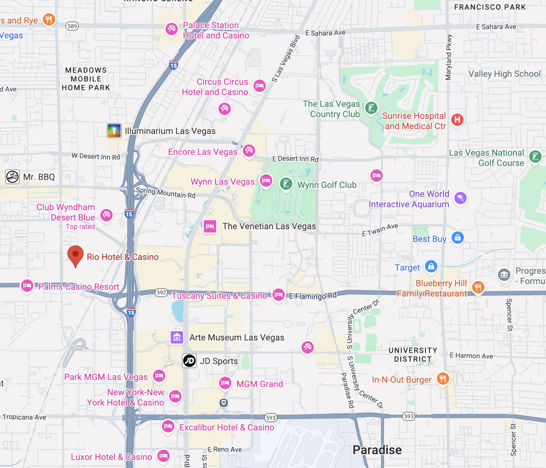 Rio Hotel Casino Las Vegas location