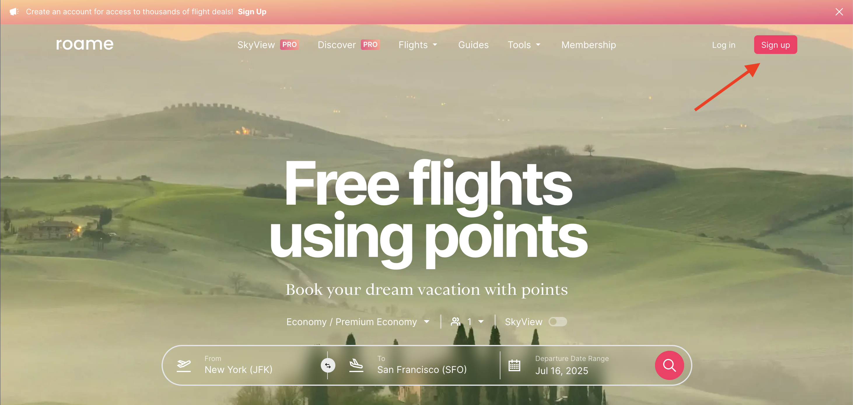 Roame.Travel sign up page Roame.Travel sign up page