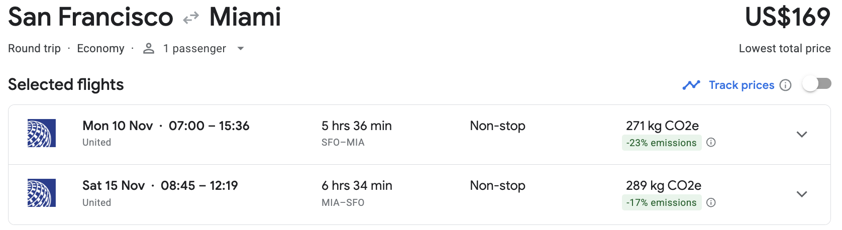 San Francisco to Miami with United for 169 USD San Francisco to Miami with United for 169 USD