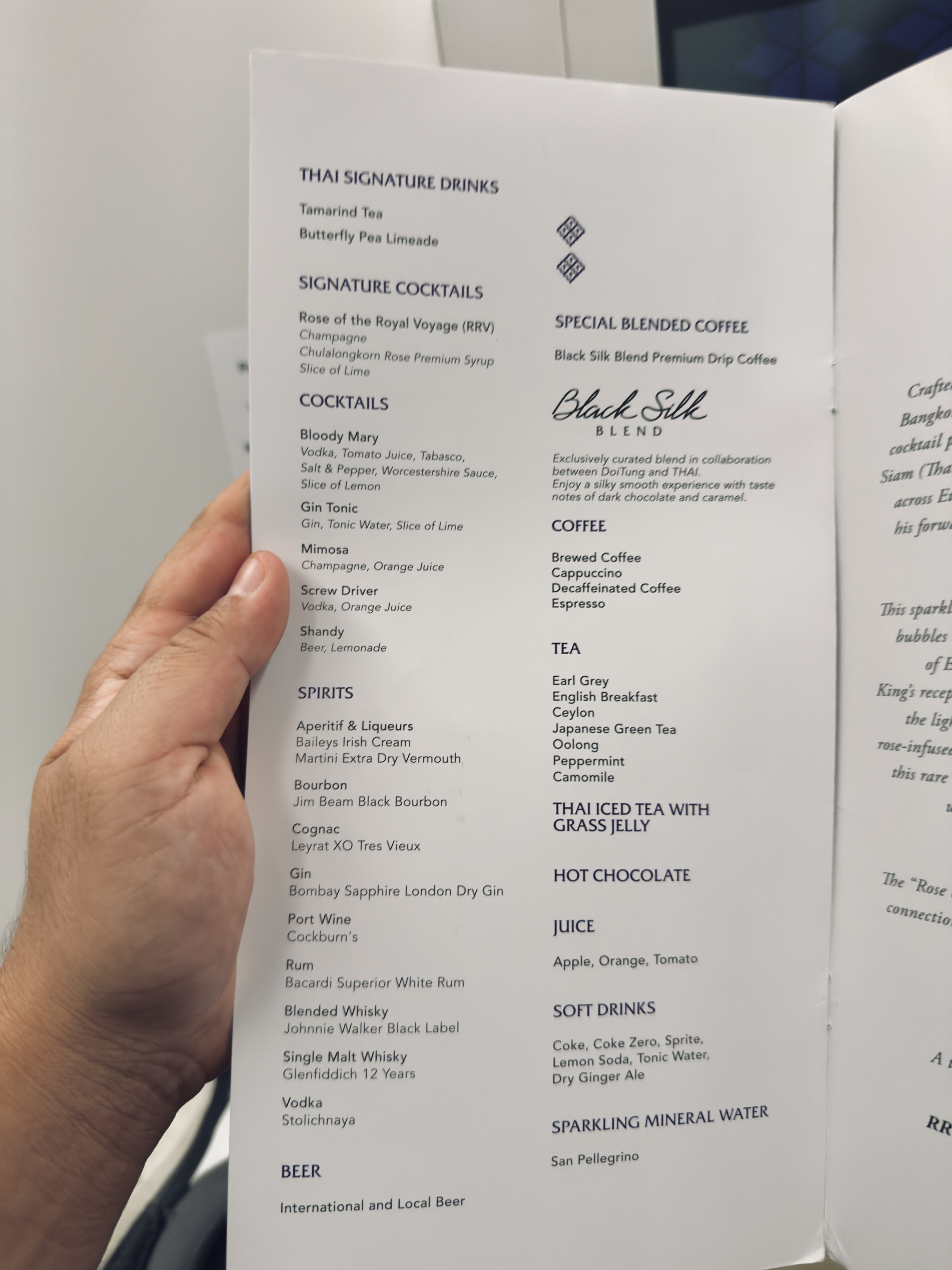 Thai Airways Royal Silk a350 900 business class beverage menu Thai Airways Royal Silk a350 900 business class beverage menu