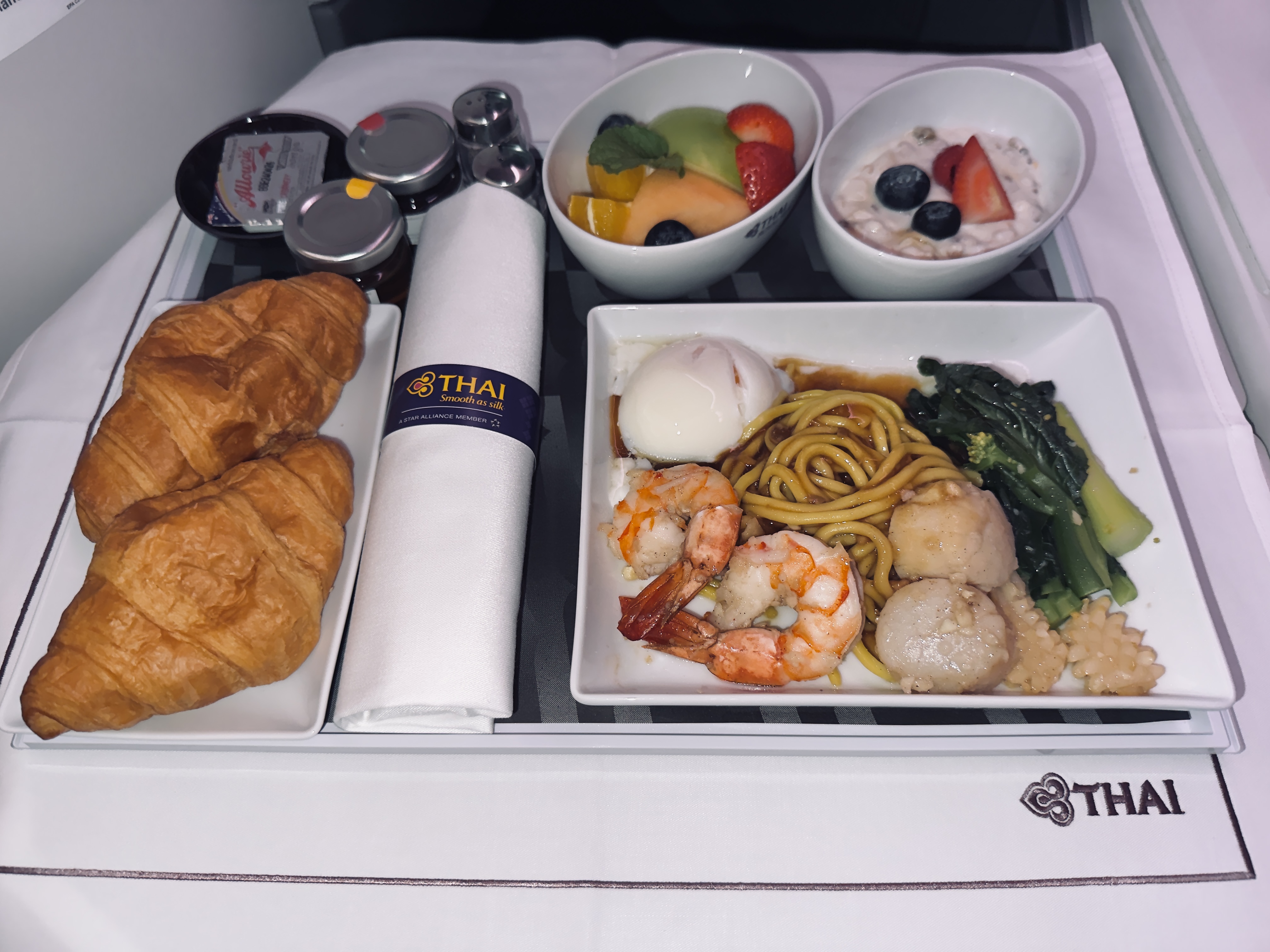 Thai Airways Royal Silk a350 900 business class dinner main course Thai Airways Royal Silk a350 900 business class dinner main course