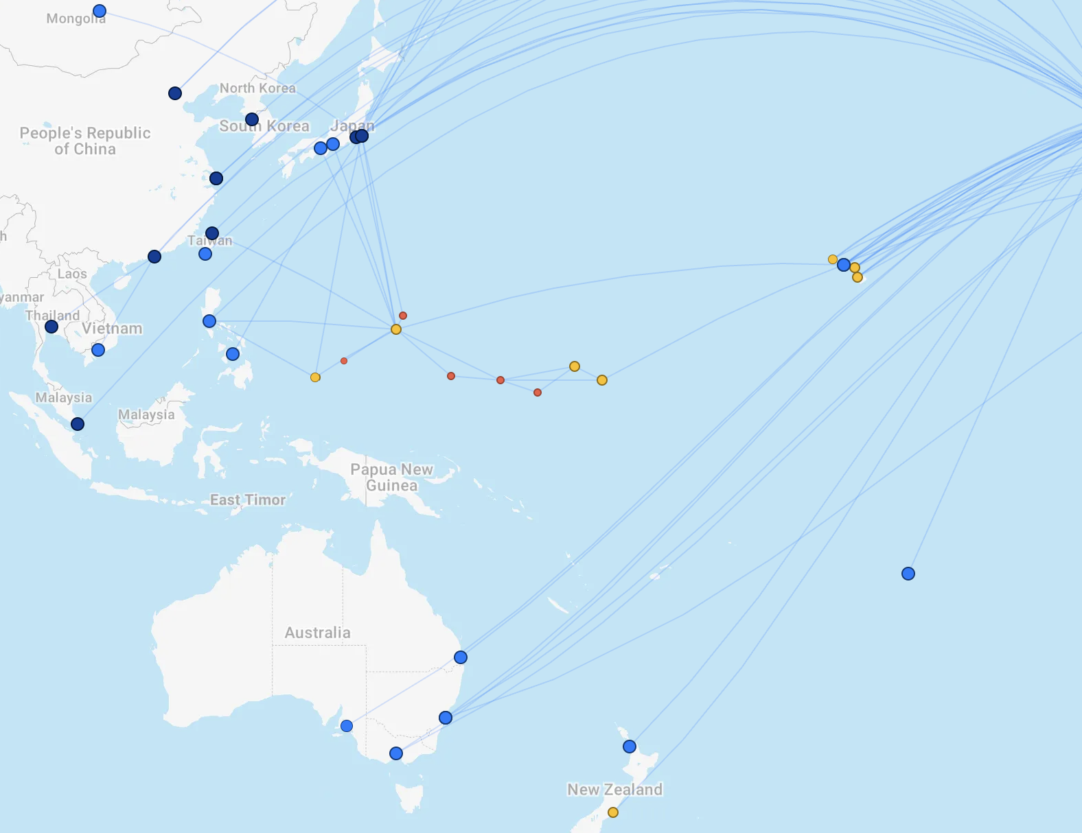 United Airlines Pacific destinations route map United Airlines Pacific destinations route map