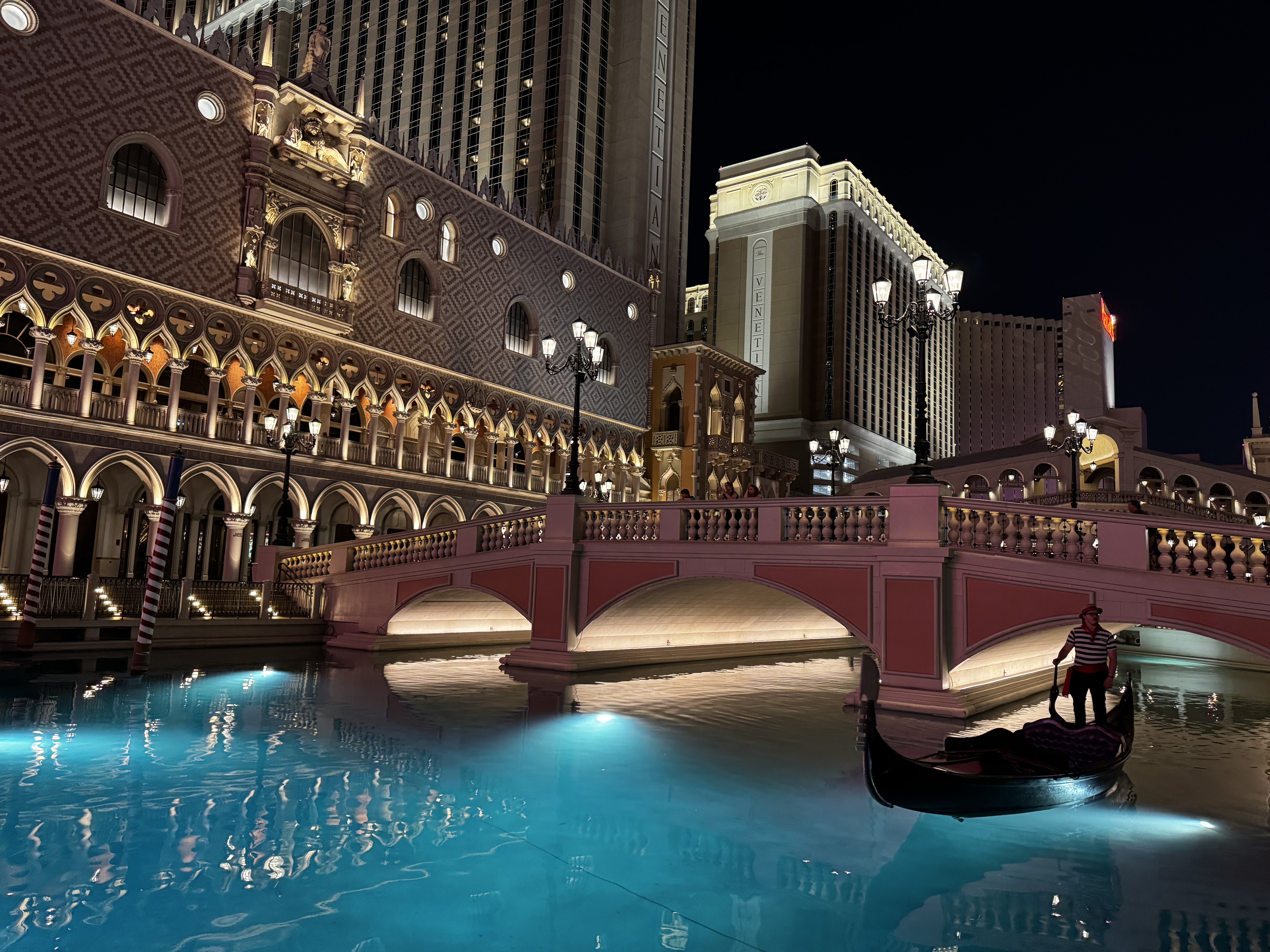 Venetian Las Vegas outdoor gondolas night Venetian Las Vegas outdoor gondolas night