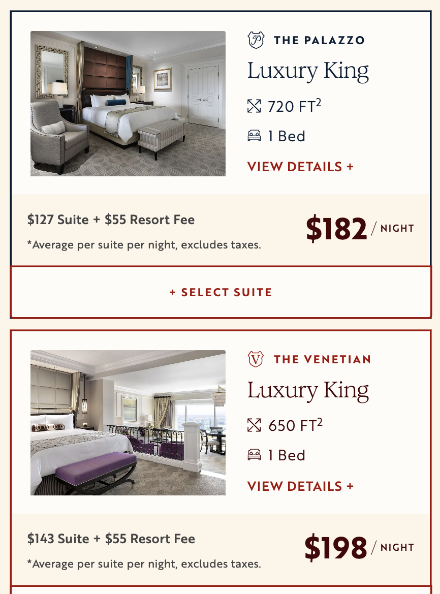 Venetian Palazzo price comparison