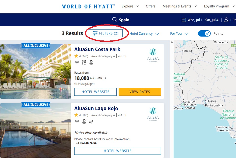 World of Hyatt Select Filters