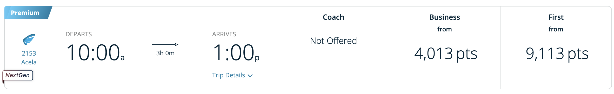 Acela NextGen Points