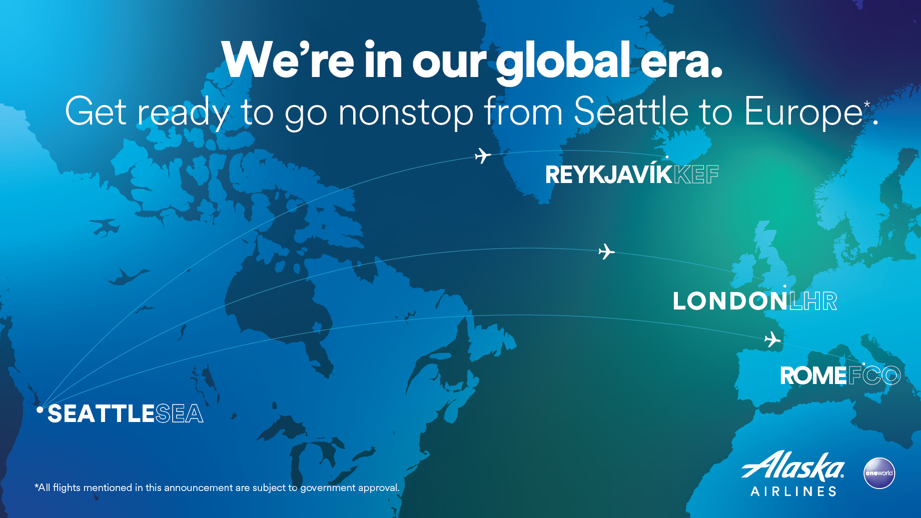 Alaska Airlines Seattle to Europe route map