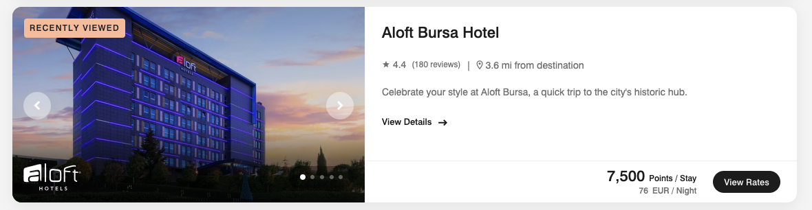 Aloft Bursa Hotel cash vs points