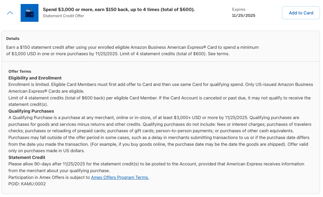 Amex Offer general spending November 2025 Amex Offer general spending November 2025