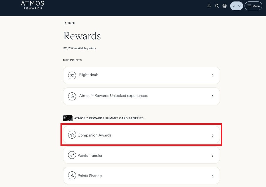 Atmos Rewards Rewards Page Companion