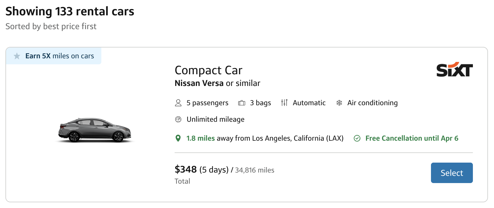 Capital One Travel LAX 5 day rental cheapest Capital One Travel LAX 5 day rental cheapest