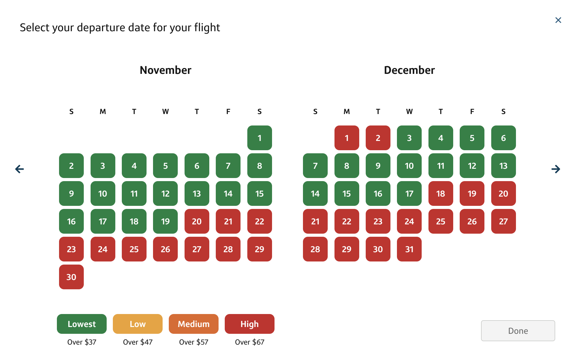 Capital One Travel color coded flights calendar Capital One Travel color coded flights calendar