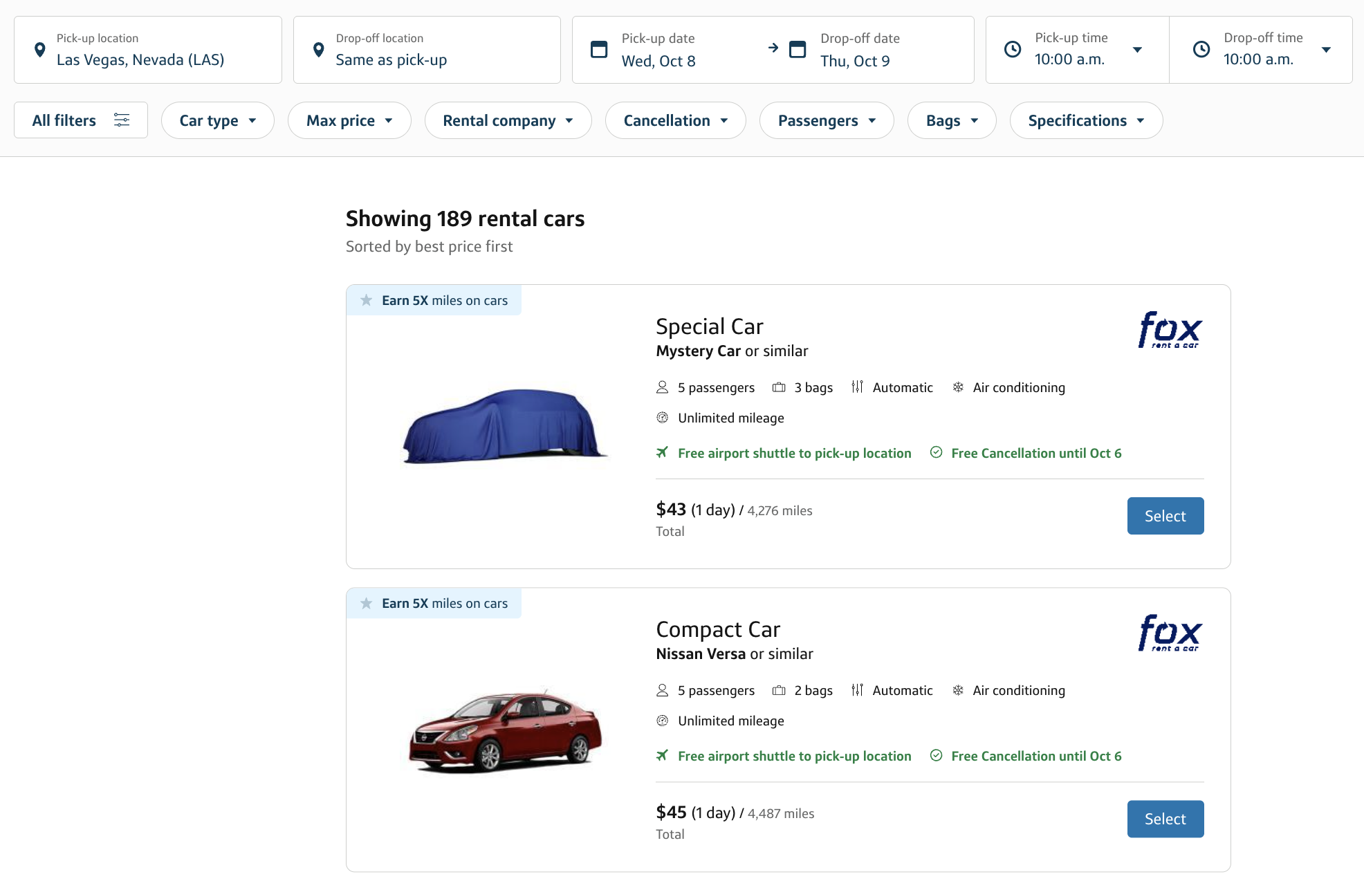 Capital One Travel rental cars results Capital One Travel rental cars results