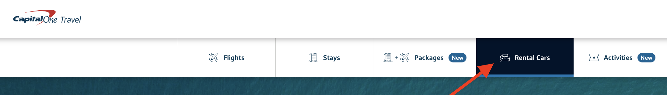 Capital One Travel rental cars tab Capital One Travel rental cars tab
