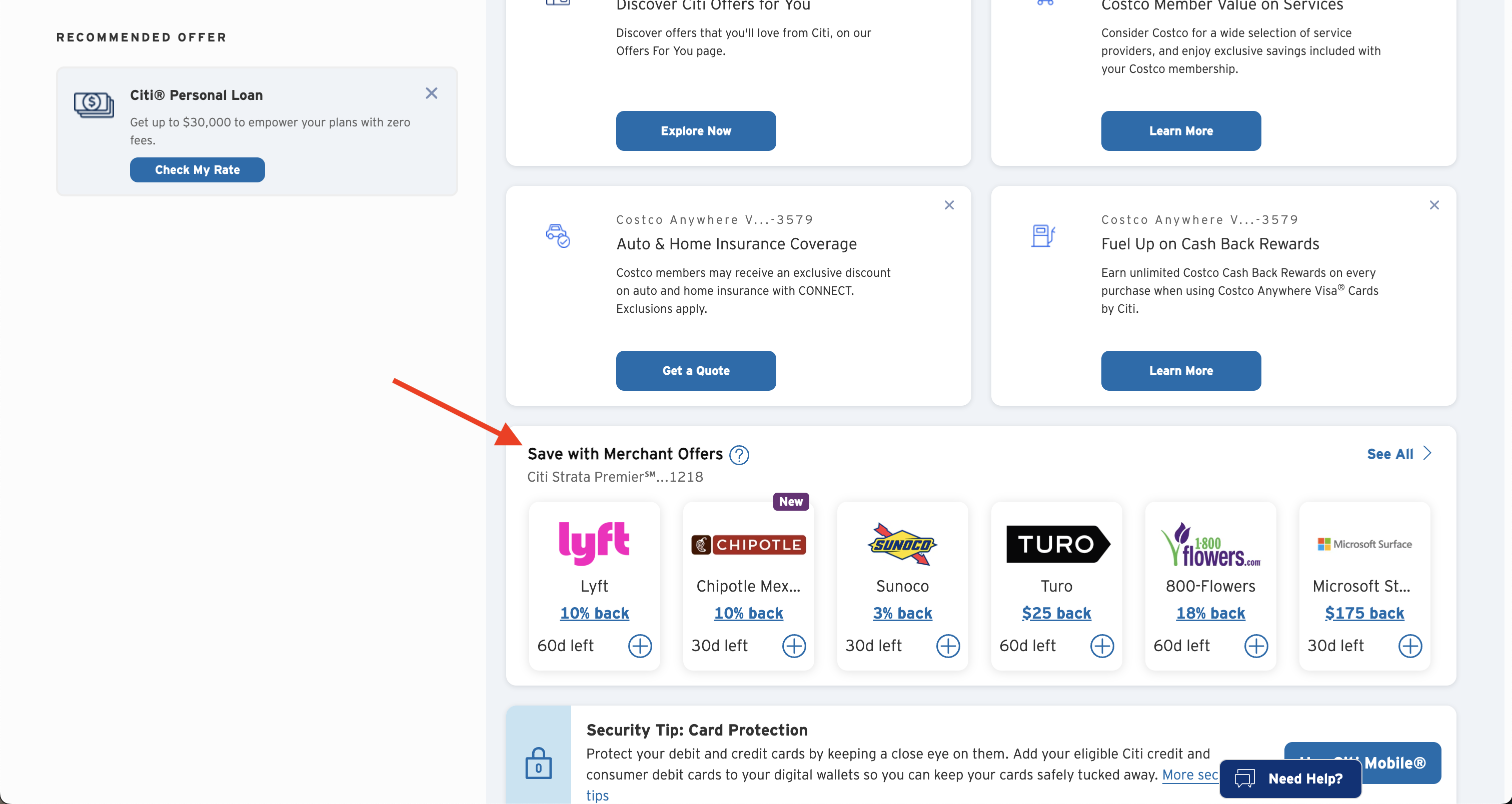 Citi Merchant Offers dashboard location Citi Merchant Offers dashboard location